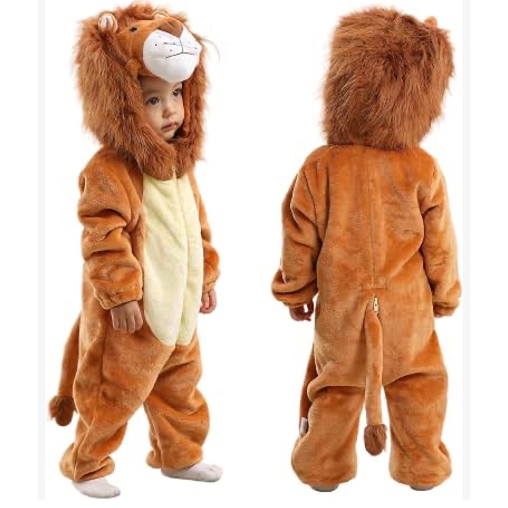 Kids Lion Costume Plush Hooded Animal Jumpsuit Brown QLT2622 YJZX size 5T